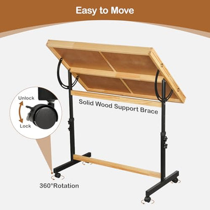 Solid Wood Jigsaw Puzzle Table with Drawers & Lockable Wheels, Tilting Puzzle Board 0-90° Adjustable, 1500 Pieces Puzzle Board with Legs, 37.4” x 27.9“ Portable Puzzle Table with Legs - color: Grey