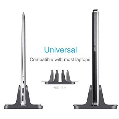 Vertical Laptop Stand for Desk [Adjustable] Sturdy Aluminum Dock Fits All Laptops (up to 20.3 inches) Space Saving, Modern Compact Holder, Compatible with MacBook Pro/Air, Surface, HP, Dell (Black) - color: Black