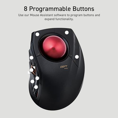 ELECOM DEFT PRO Trackball Mouse, Wired, Wireless, Bluetooth 3 Types Connection, Ergonomic Design, 8-Button Function, Red Ball, Windows11, MacOS (M-DPT1MRXBK) - style: Trackball Mouse