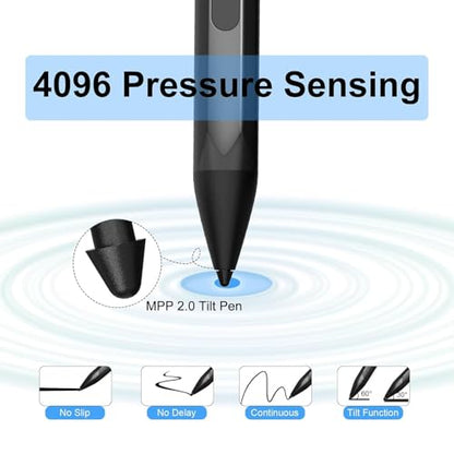 Rechargeable Stylus Pen for 16 13 Touchscreen Laptops, 4096 Pressure Levels Tilt Active Pen MPP 2.0 with Palm Rejection Eraser Shortcut Buttons (Black) - color: Black
