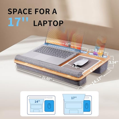 Home Office Lap Desk with Wrist Rest Wrist Rest, Mouse Pad, and Phone Holder Large Laptop Bed Desk for Notebook, Laptop, Tablet, Lap Stand Fits Up to 17 Inch Laptops (Woodgrain) - color: Woodgrain, size: Large