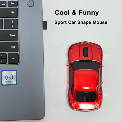 Car Mouse for Compuer, Funny Sport Car Shaped Design, 2.4Ghz Car Wireless Mouse with USB Reciver for Laptop, PC (Red) - color: Red