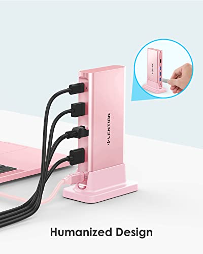 LENTION USB C Docking Station with 100W PD, 4K HDMI, Gigabit Ethernet, USB 3.0/2.0, Aux Adapter for 2026-2016 MacBook Pro, 2026-2018 Mac Air/Surface/Steam Deck, More, Stable Driver Certified - color: Rose Gold