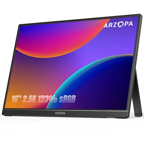 ARZOPA 16" 2.5K Portable Monitor, 2560x1600 QHD IPS Display 123% sRGB with Built-in Stand USB-C HDMI Eye Care External Second Screen for Mac Laptop Phone PS4/5 Xbox Switch -Z1RC - color: Black, size: 16.0", style: Z1RC/2.5K