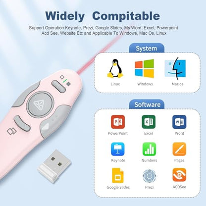 QUI Presentation Clicker Wireless Presenter Remotee, Pink, A | Clicker for PowerPoint Presentation Remote, PowerPoint Slide Advancer for Mac/Windows/Google Slide/Keynote - color: Pink