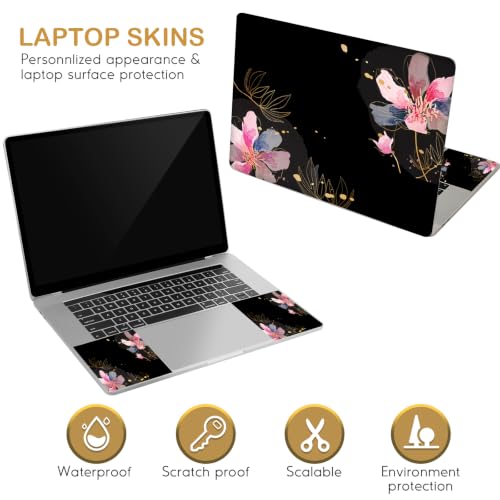 DINKY Laptop Skin Sticker Decal 15.6" 15.4" 12" 13" 13.3" 14" 15 inch Laptop Universal Vinyl Skin Stickers Cover Art Decal Notebook PC Personalized Protector, Black Painted Flower - color: Black Painted Flower