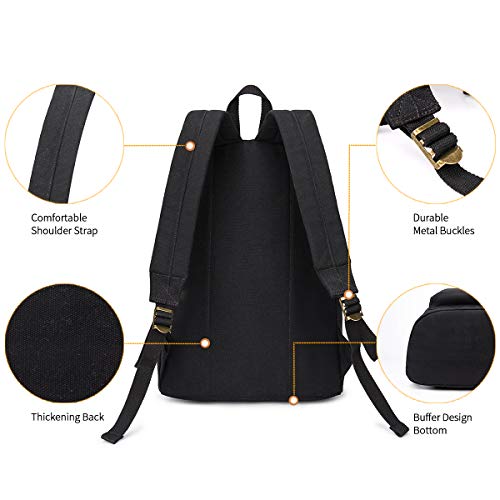 Canvas Laptop Backpack Durable Rucksack Travel Notebook Bag School Backpack Bookbag for Men Women Black Factory Directly - color: Black
