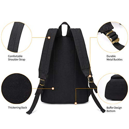 Canvas Laptop Backpack Durable Rucksack Travel Notebook Bag School Backpack Bookbag for Men Women Black Factory Directly - color: Black