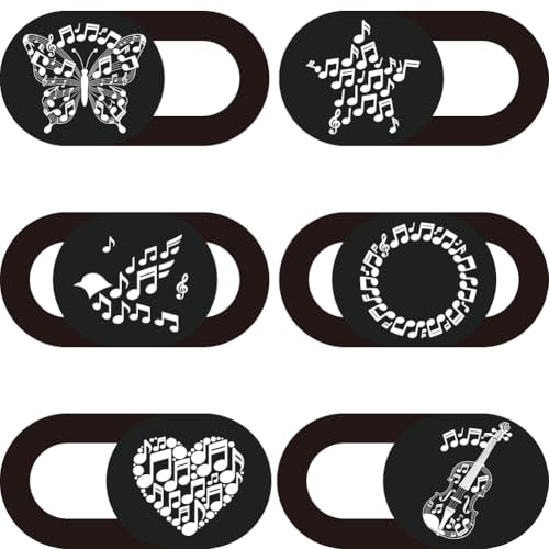 6Pcs 6 Styles Laptop Camera Cover Music Notes Privacy Guard Accessories, 0.04 Inch Ultra Thin Webcam Cover Protector Blocker for Desktop Computer Tablet Notebook Mini PC Home Office Use - color: Musical Note