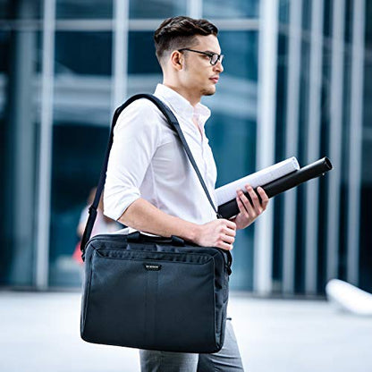 EVERKI Lunar Large Laptop Briefcase - Water-Repellent Durable Ballistic Nylon & Leather Accent Briefcase Bag, Professional Work/Gaming Laptop Bag for 18.4" Lap top, 19L Capacity (EKB417BK18) Black
