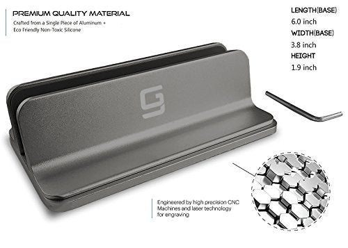 Vertical Laptop Stand for Desk [Adjustable] Sturdy Aluminum Dock Fits All Laptops (up to 20.3 inches) Space Saving, Modern Compact Holder, Compatible with MacBook Pro/Air, Surface, HP, Dell (Gray) - color: Gray