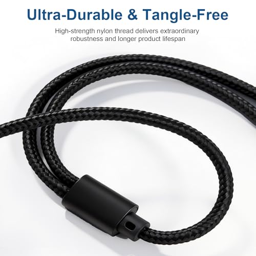 3.5mm Headphone Splitter, 1 Male to 2 Female, 11 in, Black | 24K Gold-Plated Connectors, Oxygen-Free Copper, Nylon Braided, Audio Output Only, No Mic or Inline Controls