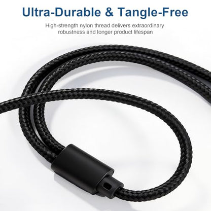 3.5mm Headphone Splitter, 1 Male to 2 Female, 11 in, Black | 24K Gold-Plated Connectors, Oxygen-Free Copper, Nylon Braided, Audio Output Only, No Mic or Inline Controls