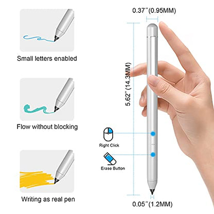 MPP 1.51 Pen for Surface Pro 11/10/X/9/8 300Day Battery Life Palm Rejection | Digital Pen for Surface, Surface Laptop/Book/Go/Studio, Kobo, 1024 Pressure, Precise Drawing & Note-Taking, Two Side Buttons - color: Silver