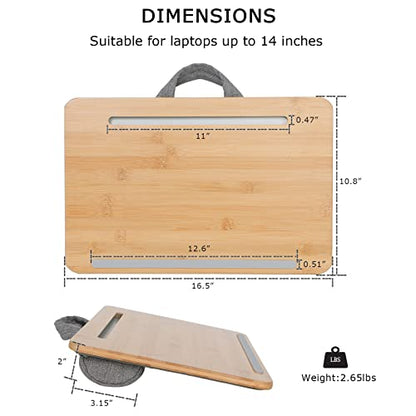 SUMISKY Portable Laptop Desk with Cushion and Phone Holder Bamboo Laptop Stand for Sofa Fits Up to 14 Inches - size: S(16.5"x10.8")