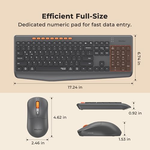 MEETION Wireless Keyboard and Mouse, Silent Full Size Multi-Device Bluetooth Keyboard and Mouse, 9 Multimedia Hotkeys, 3200 DPI Optical Mouse, 90% Less Noise, for Windows Mac PC Desktop Laptop, Black