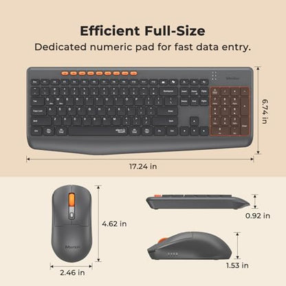 MEETION Wireless Keyboard and Mouse, Silent Full Size Multi-Device Bluetooth Keyboard and Mouse, 9 Multimedia Hotkeys, 3200 DPI Optical Mouse, 90% Less Noise, for Windows Mac PC Desktop Laptop, Black