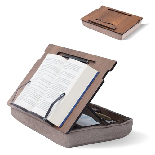 Book Stand for Reading in Bed with Storage – Book Holders for Reading Hands Free, Bed Book Holder and Book Display Stand, Perfect Book Stands for Reading, Study, Bed or Desk Use - color: Walnut & Brown