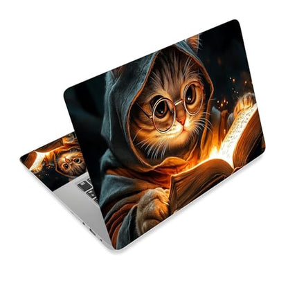 Universal Laptop Skin Sticker Decal,15.6 Inch Laptop Vinyl Cover for 13" 14" 15.6" Laptop,Scratch-Resistant Waterproof Protector Wrap,Reusable with Wrist Pads,Wizard Cat Spell Book - color: Wizard Cat Spell Book