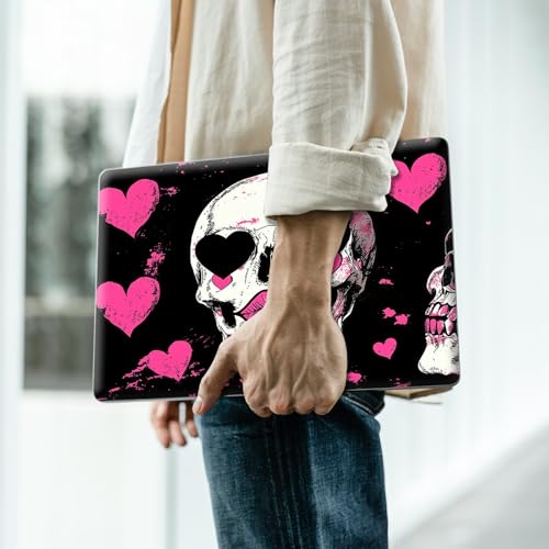 Reusable Universal Laptop Skin Sticker, Cut to Fit for 11.6–15.6 Inch Laptops, Waterproof Protective Film, No-Residue - Pink Hearts Skull - color: Pink Hearts Skull