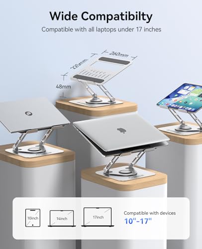ORICO Adjustable Laptop Stand for Desk, 360° Rotating Base, Foldable Aluminum Alloy Computer Stand with Ventilated Design, Compatible with MacBook Neo/Air/Pro, Dell, XPS, HP up to 17'' - ST12, Silver - color: Silver