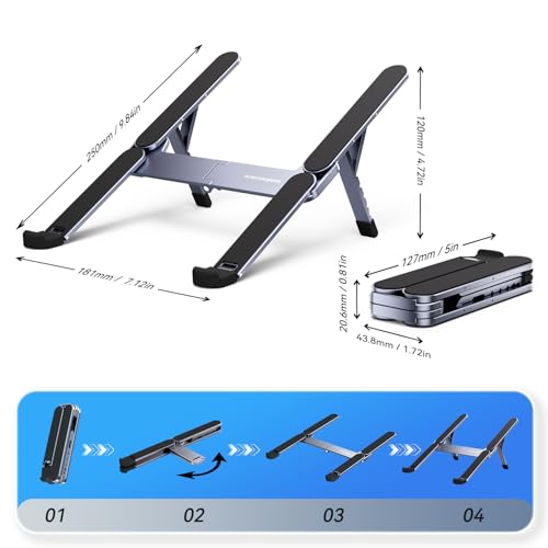 Portable Laptop Stand, Foldable Laptop Riser for Desk, 6-Level Adjustable Ergonomic Computer Stand, Premium Aluminum Alloy Notebook Holder Compatible with 10-17 Inch Laptops & Tablets - color: GREY