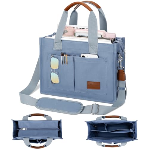 KKXIU Large Canvas Tote Bag for Women with Zipper and Compartments Crossbody Work Bible Messenger Purse Bag With Pockets - color: Grey, size: X-Large
