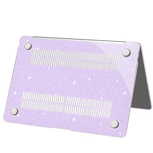 G JGOO for MacBook Air 13 inch Case 2021 2020-2018 M1 A2337 A2179 A1932 | Glitter Protective Plastic Hard Shell for MacBook Air 13.3 inch Case + Keyboard Cover + Screen Protector, Sparkly Purple - color: Purple