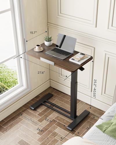 FLEXISPOT H7 PRO 90° Tiltable Mobile Overbed Table with Pneumatic Lift,28'' | Foldable bedside table with adjustable desktop for laptop, Rolling Computer Cart and bed sofa.27.6" W x 15.7" D,Rustic Brown - color: Rustic Brown, size: 28x16