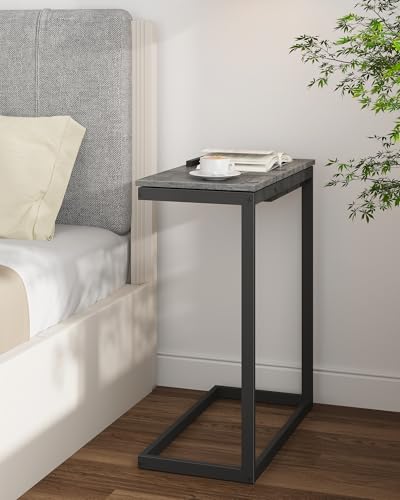 TUTOTAK Large C Shaped End Table, Side Table, Couch Computer Table C Table | Tilting Laptop Stand with Storage, Computer Couch table for Living Room, Bedroom, Charcoal Grey TB01BY089 - color: Charcoal Grey, style: Modern