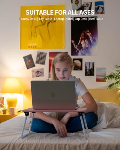 FISYOD Foldable Lap Desk, Laptop Bed Desk, Portable Bed Table, Laptop Stand for Bed & Couch, Lightweight & Mini - Oak - color: Oak