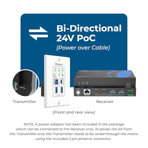 OREI USB Over Cat6 Extender 330ft, Two-Way PoC, RS-232, GPIO Support, Gen 1 | HDMI Over Ethernet with Host Extension, USB Over CAT6 – 5Gbps, Auto/Manual Host Switching, Plug & Play - size: w/ TX Wall Plate