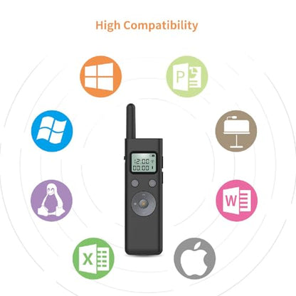 Wireless Presentation Clicker with LCD Display, 300M Long Range Green Presenter Remote, Rechargeable PPT Pointer for Laptop/PC/Mac