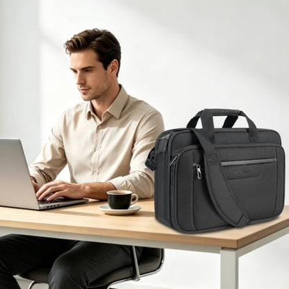 VANKEAN Laptop Briefcase Fits 15.6"-16" Laptop Slim Expandable Shoulder Bag | Multi Functional Compartment,Padded Shoulder Strap,Convenient Luggage Strap,Water-Repellent Fabric,Padded Laptop Compartment - color: Black-black, size: 15.6"