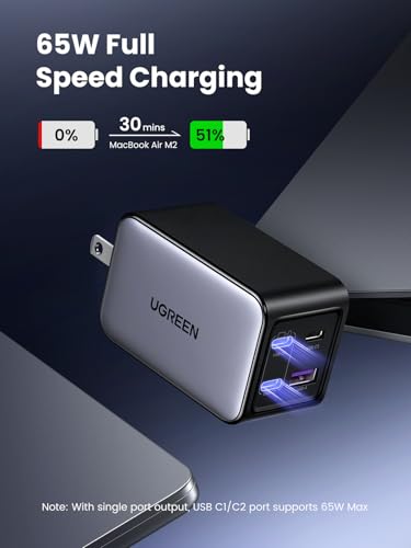 UGREEN Nexode 65W Wall Charger, 4-Port, GaN Fast Charging Block | 3 USB C & 1 USB A, Foldable Plug, Travel Essentials, for MacBook Pro/Air/Neo, iPhone 17/16, Galaxy S26/S25, iPad, Steam Deck