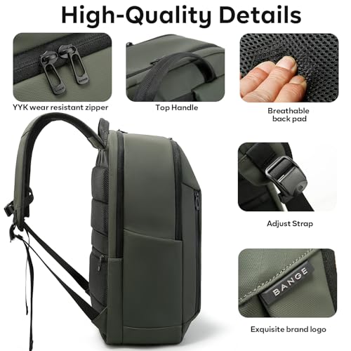 BANGE Business Smart Backpack for Men and Women，can holds 15.6 Inches Laptop Backpack, Waterproof Commute Work Travel Backpack, Flight Carry-On (green) - color: Green