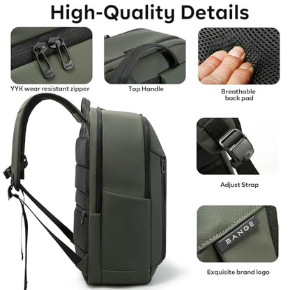 BANGE Business Smart Backpack for Men and Women，can holds 15.6 Inches Laptop Backpack, Waterproof Commute Work Travel Backpack, Flight Carry-On (green) - color: Green