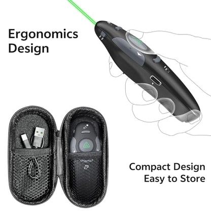 Presentation Clicker with Case Storage Wireless Presenter Remote USB Type C Rechargeable Green Laser Pointer PowerPoint Clickers for Computer Mac Project PPT Slideshow Google Slide Advancer - style: Green Laser