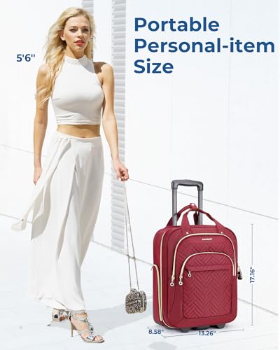 BAGSMART Carry On Luggage Underseat Suitcase with Wheels, 16-inch Luggage Airline approved Underseater Softside Travel Suitcase Lightweight Overnight Rolling Carry-on Luggage for Women Men, Red - color: Red