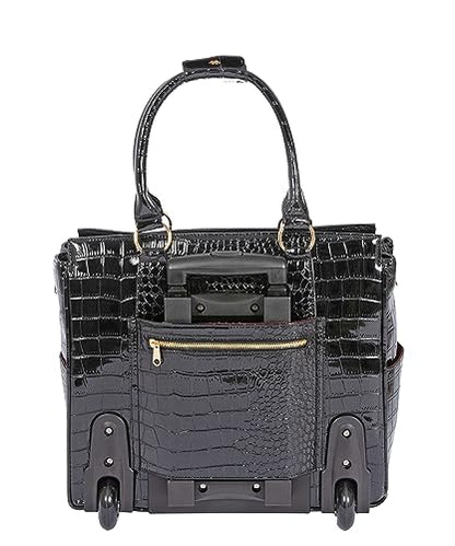 JKM & Company Rolling Laptop Bag for Women | Designer Wheeled Briefcase | Fits 13-17" Laptops | Office Travel Computer Case - color: Black Patent