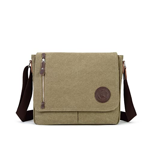 Sechunk Canvas Small Messenger Bag Vintage Shoulder bag Everyday Purse Crossbody bag for men women - color: Army Green