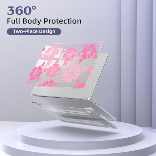 for MacBook Air 13.6 Inch Case M5/M4/M3/M2 2026-2022 Release A3449 A3240 A3113 A2681 Pink Hibiscus Flower Cute Design Crystal Clear Girly Case Laptop Protective Hard Shell Cover - color: Hibiscus Flower