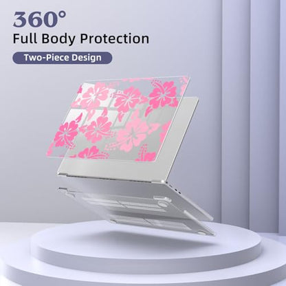 for MacBook Air 13.6 Inch Case M5/M4/M3/M2 2026-2022 Release A3449 A3240 A3113 A2681 Pink Hibiscus Flower Cute Design Crystal Clear Girly Case Laptop Protective Hard Shell Cover - color: Hibiscus Flower