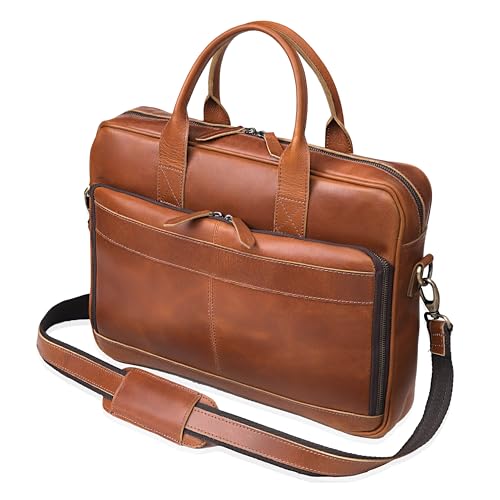 Leather briefcase bag for men Leather Laptop Bags For Men and Women Travel Messenger Bag - color: 18" Tan Brown, size: 18" Briefcase
