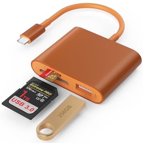 SD Card Reader, USB 3.0 Type C High Speed to SD/TF Card Adapter for iPhone 17/16/15 Pro Max Memory Card Reader with SD MicroSD USB 3 Port for Mac/iPad/MacBook Pro/Air Android Phone Tablet (TerraCotta) - color: TerraCotta