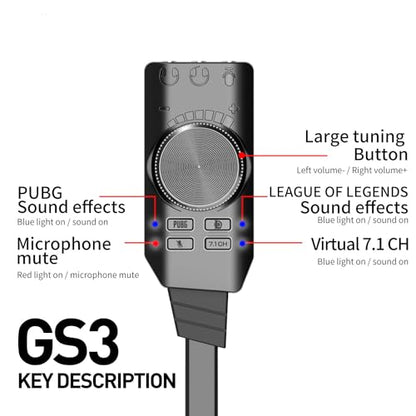 USB Sound Card Virtual 7.1 Surround Sound USB External Sound Card Adapter with PUBG Sound Effects for PC/PS4/PS5/Mac/Gaming Headset,Plug and Play
