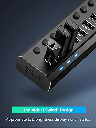 Powered USB Hub Rosonway 16 Ports 96W USB 3.0 Data Hub Aluminum USB Hub 3.0 Splitter with 12V/8A Power Adapter and Individual On/Off Switches RSH-A16 (Black) - size: 16 Ports USB 3.0 hub