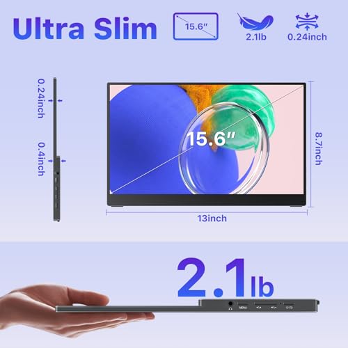 VisionOwl Portable Monitor for Laptop, IPS USB-C HDMI Travel Second Monitor for MacBook Pro Air, PC, PS5, Xbox, Portable Second Screen, Built-in Kickstand, Speakers, VESA Mountable, 15.6 - size: 15.6