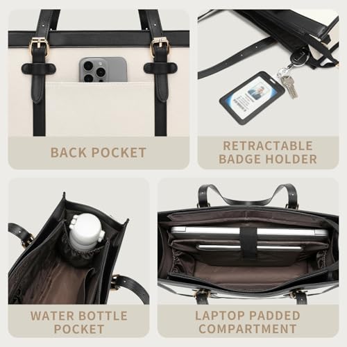 Keyli 3pcs Laptop Bag for Women,15.6 Inch Canvas Tote Bag Work Bags Large Business Computer Briefcase Shoulder Handbag Purse - color: S-black+khaki