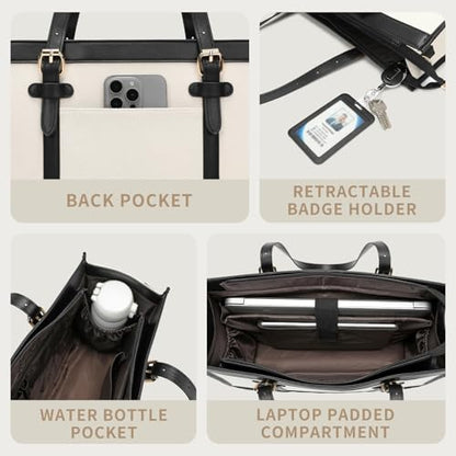 Keyli 3pcs Laptop Bag for Women,15.6 Inch Canvas Tote Bag Work Bags Large Business Computer Briefcase Shoulder Handbag Purse - color: S-black+khaki